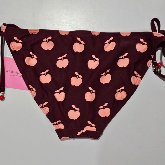 Kate Spade New York Apple-Print String Bikini Bottoms Deep Fig Size Medium - Picture 5 of 9